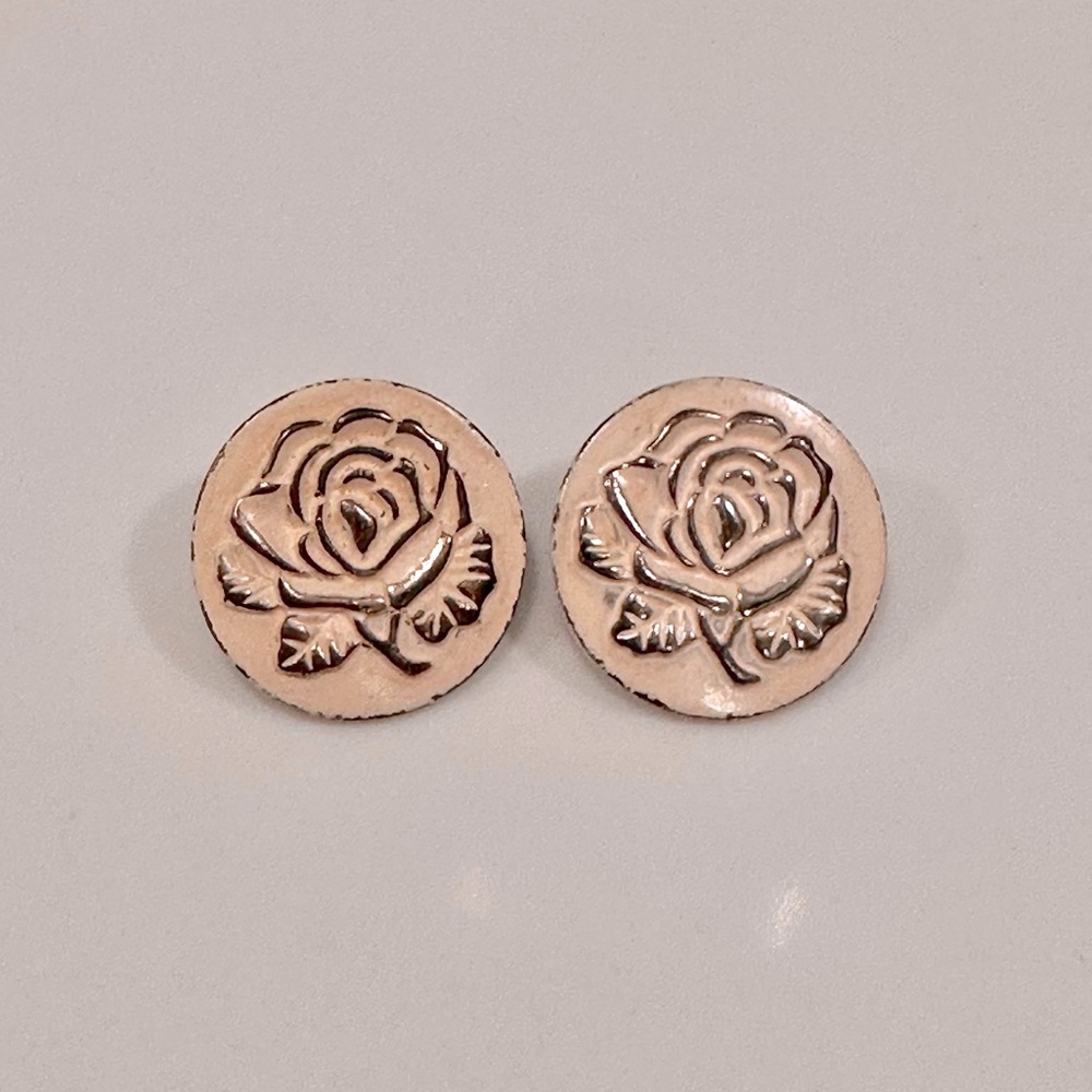 Vintage rose earrings, vintage light pink earrings, metallic earrings